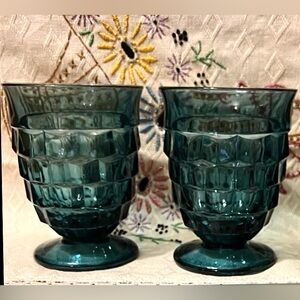 Vintage Whitehall Riviera Blue Footed Tumbler Glasses Set of 2 EUC